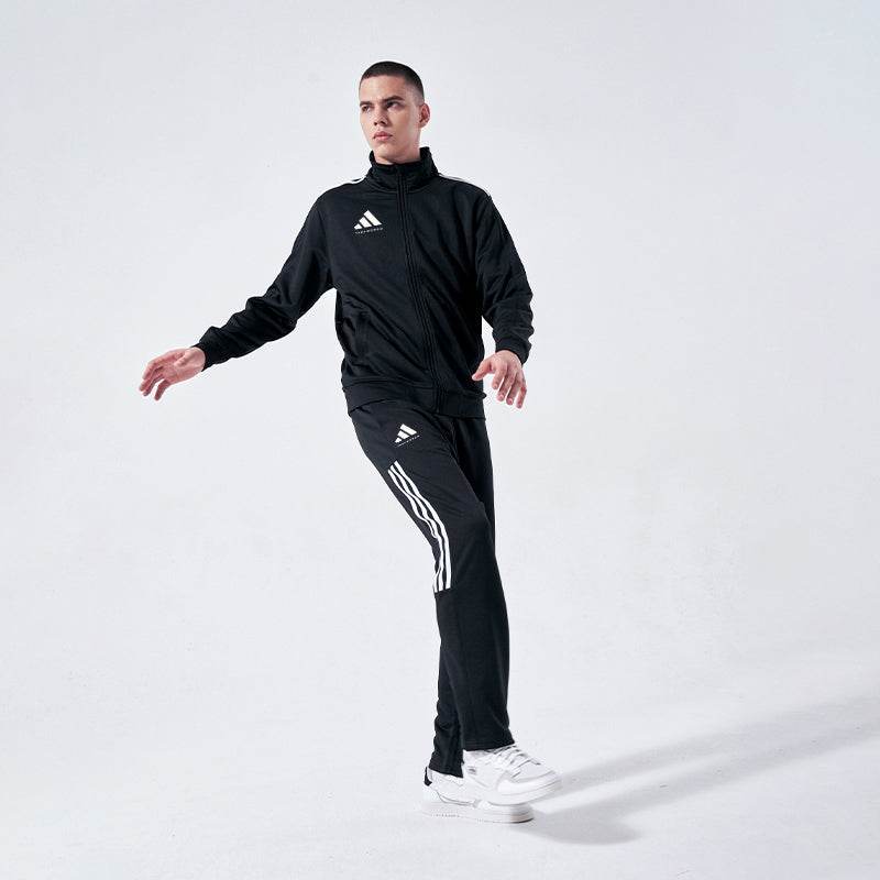 Adidas полосатый логотип логотип стоячий воротник с длинным рукавом куртка пальто средняя талия эластичные брюки повседневная толстовка унисекс черный - Boxette Shop
