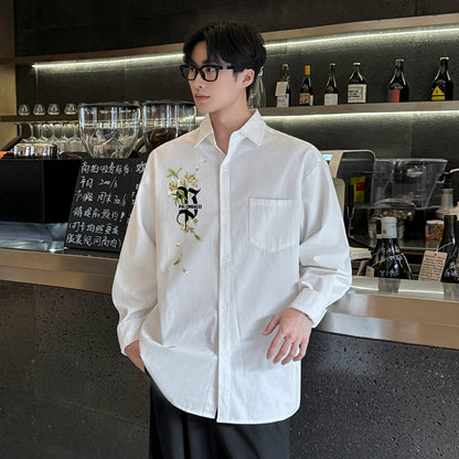 Pal ongaco pal ongaco Amerika retro jinssiz asosiy modellar harflar logotipi soxta kashtado'zlik o'simliklari gulli dizayn printlar oddiy lapel bo'shashmasdan qulay yelkalar paxta uzun yengli erkaklar va ayollar uchun ko'ylaklar