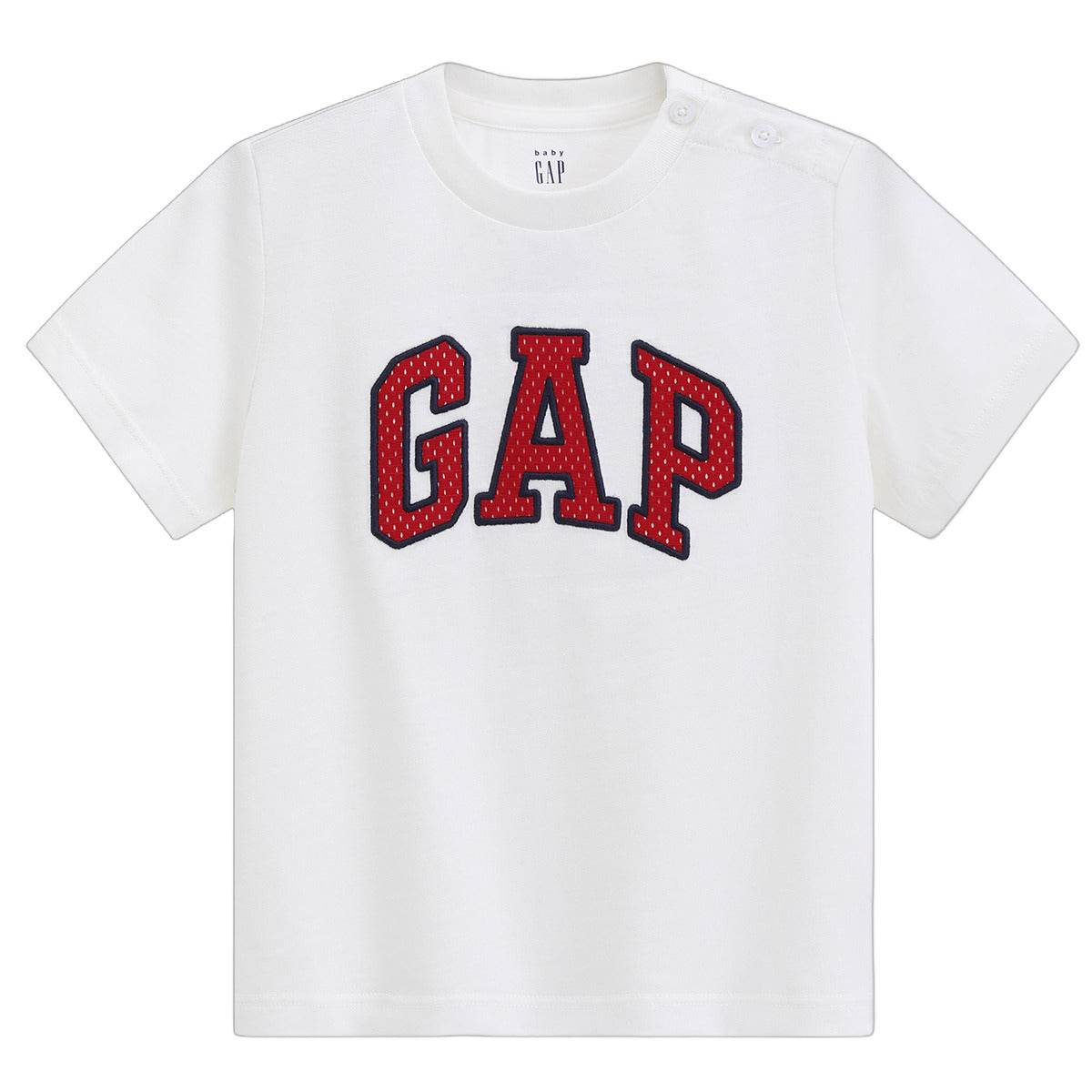 Gap футболка круглый вырез сплошной цвет буквы случайные свободные короткий рукав детские - Boxette Shop