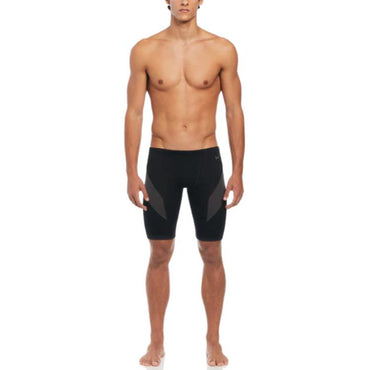 Nike colour block logo mid-rise 3/4 swim trunks мужские черные