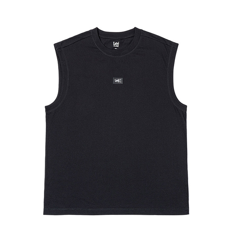 Lee ss25 qulay versiyasi yumaloq bo'yinli yamoq logotipi bitta rangli yengsiz yelek erkaklar qora