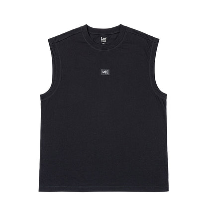 Lee ss25 qulay versiyasi yumaloq bo'yinli yamoq logotipi bitta rangli yengsiz yelek erkaklar qora