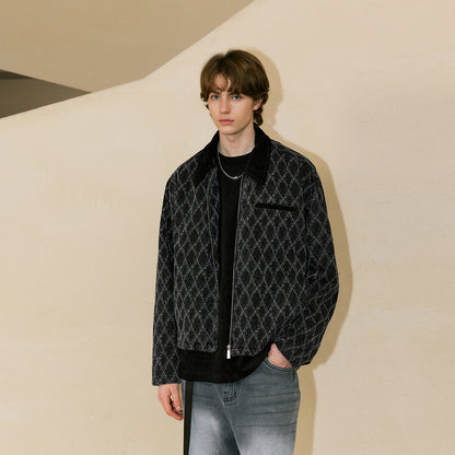 Lilbetter Retro Geometrik Teksturali Jakkard Lapel Daniy Ko'ylagi Erkaklar Qora