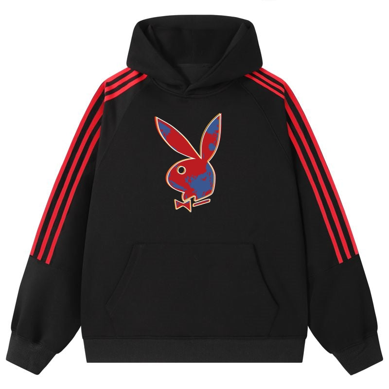 Playboy uchta chiziqli rang to'qnashuvi bosma moda erkin kozok erkaklar va ayollar bir xil element