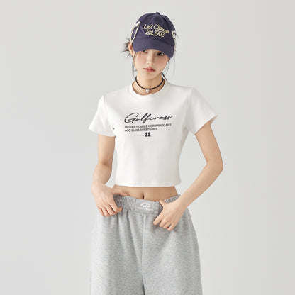 Golfcross shirin salqin ziravorlar qiz uslubi oddiy asosiy ko'p harfli logotipli bosma elkali qisqa yengli pullover yumaloq bo'yinli qisqa yengli yarim yengli ayollar futbolkasi