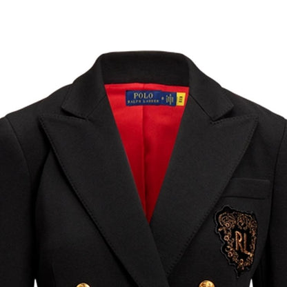 Polo Ralph Lauren SS24 Logo Aplike Qo'sh ko'krakli Slim Fit Uzun yengli Blazer Ayollar Qora