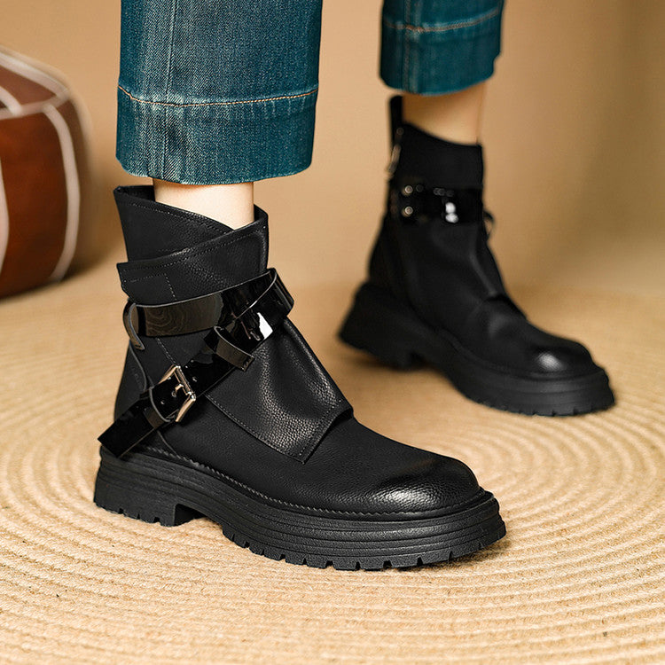 Balletcat воловьей кожи винтаж британский стиль толстым дном фея модный темперамент мода тенденция универсальный личность 16 см мартин сапоги 4,5 см женщин