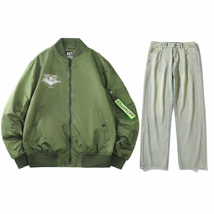 Антиофис гонконг стиль куртка с свободными широкими ногами джинсы повседневная работа поездка костюм городской новый молодежный простой и удобный с хорошим набором одежды осень и зима мужские модели - Boxette Shop