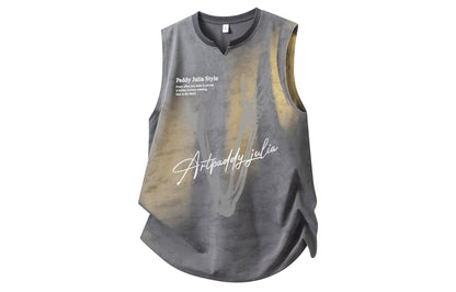 Paddy Julia Amerika oddiy oddiy ko'p qirrali tendentsiya yumaloq bo'yinli suyak harfli bosma logotip tetiklantiruvchi nafas oladigan yengsiz yelek modellari bilan erkaklar va ayollar