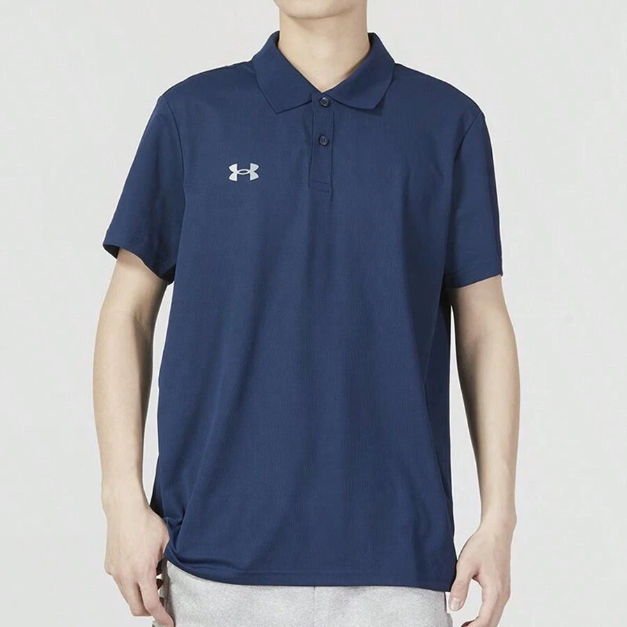 Under armour athletic life solid colour athletic casual breathable straight pullover polo shirt men's navy