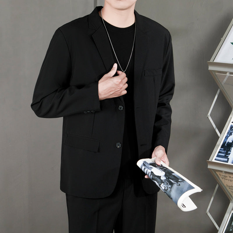 Ofisga qarshi engil hashamatli moda tasodifiy chiroyli bo'sh Gonkong uslubidagi gangster chiroyli ko'ylagi universal koreys versiyasi trendi uzun yengli kostyum erkaklar modellari