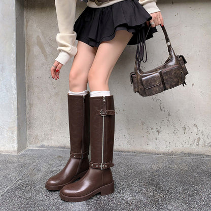 Balletcat коровья кожа плоский каблук рыцарь сапоги случайные удобные показать ноги прямой модный темперамент модные сто высокие сапоги 4 см женщины