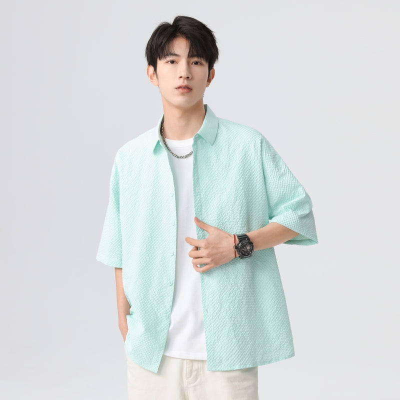 Igoi Amerika tekis rangli oddiy asosiy modellar bo'shashgan yagona ko'krakli teksturali yelkada erkin his qiluvchi oddiy yuzta tekis kalta yengli ko'ylaklar bir xil modeldagi erkaklar va ayollar