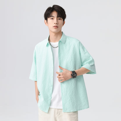 Igoi Amerika tekis rangli oddiy asosiy modellar bo'shashgan yagona ko'krakli teksturali yelkada erkin his qiluvchi oddiy yuzta tekis kalta yengli ko'ylaklar bir xil modeldagi erkaklar va ayollar