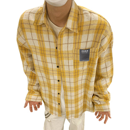 Hvga vintage plaid miu bo'limi yuqori intellektual ma'noda dangasa bo'shashmasdan uzun yengli plaid hit rangli dizayn ma'nosi shaxsiyat ijodiy moda aseksual katta ma'noda vintage oddiy qulay lapel ko'ylak erkaklar va ayollar teng