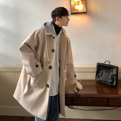 David beacon oddiy retro bo'sh tasodifiy kollej uslubi issiq qalinlashgan o'rta uzunlikdagi trench ko'ylagi ko'cha klassik asosiy ko'p qirrali bir ko'krak qalpoqli soxta ikki qismli tvid palto erkaklar va ayollar bir xil modellar