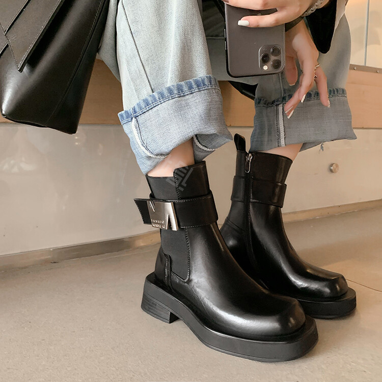 Balletcat cow leather personalised trend metal buckle fashion short boots 6cm women's