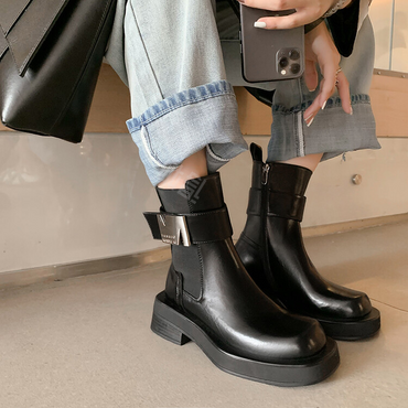 Balletcat cow leather personalised trend metal buckle fashion short boots 6cm women's