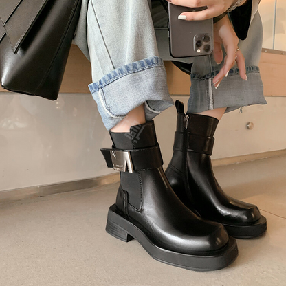 Balletcat cow leather personalised trend metal buckle fashion short boots 6cm women's