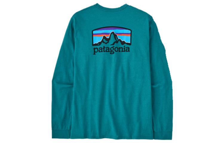 Patagonia patagonia responsibili-tee qor bosilgan tog'li nafas oladigan dumaloq bo'yinli uzun yengli erkaklar futbolkasi