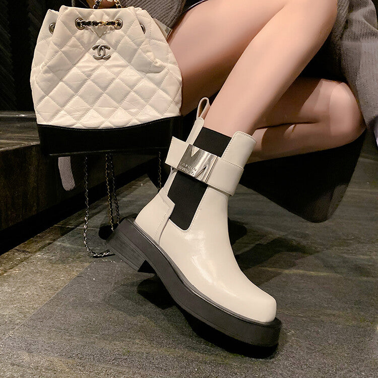 Balletcat cow leather personalised trend metal buckle fashion short boots 6cm women's