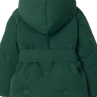 Burberry пуховая куртка fw24 equestrian horseman с капюшоном и вышивкой с длинным рукавом темно-зеленый детские