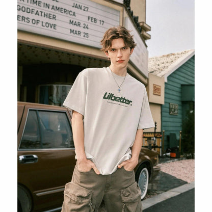 Lilbetter harfi logotipi bosma paxta amerikalik kundalik toza kiyimli dumaloq bo'yinli yarim yengli bo'shashgan juftlik qisqa yengli futbolka modelli erkaklar va ayollar