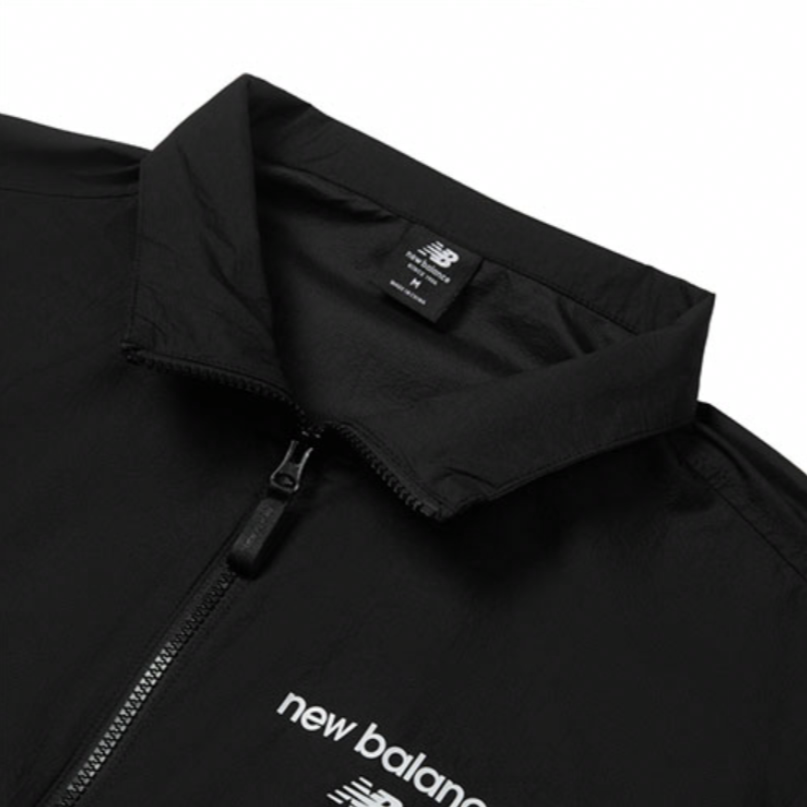 New Balans markali logotipli chiziqli stendli yoqa fermuarli kurtka uniseks qora