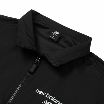New Balans markali logotipli chiziqli stendli yoqa fermuarli kurtka uniseks qora