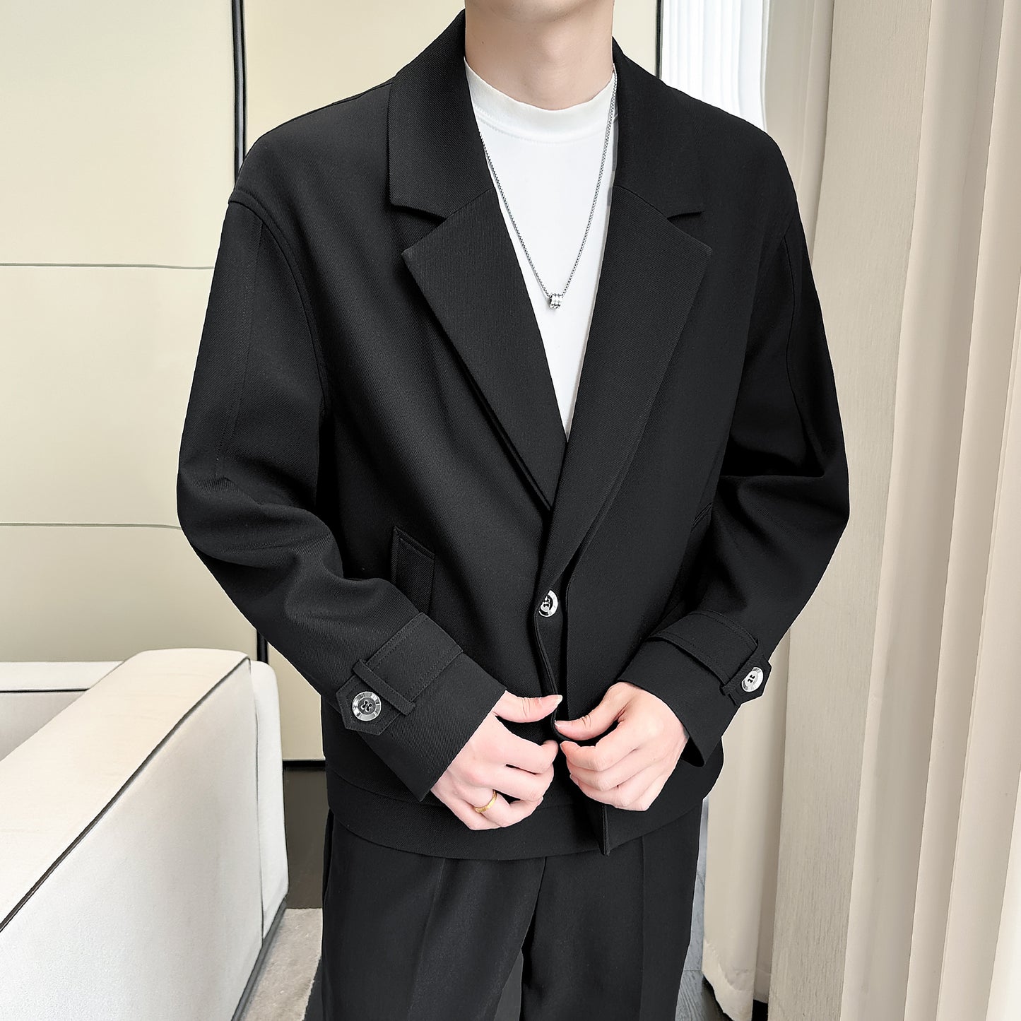 Hvga Koreyaning yuqori darajadagi dizayndagi engil etuk shamol gangsteri chiroyli to'lqinli tasodifiy eng nozik kalta kostyum erkaklar va ayollar bir xil modellar