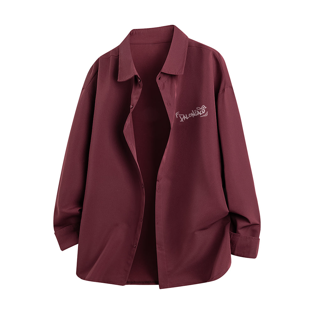 Pal ongaco pal ongaco Amerika yuqori ko'cha asosiy modellari oddiy sof paxta tanasi harflari brend logotipi bosma erkin tasodifiy universal koreys tekis rangli lapel uzun yengli ko'ylaklar bir xil modellar bilan erkaklar va ayollar