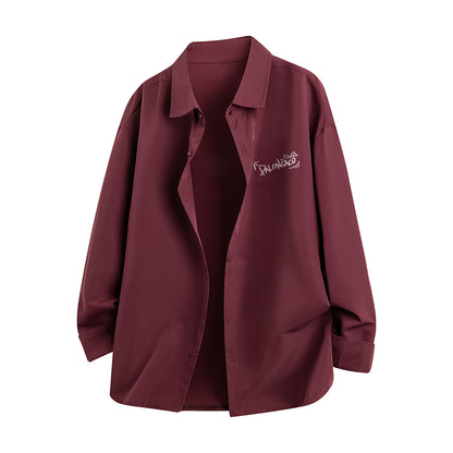 Pal ongaco pal ongaco Amerika yuqori ko'cha asosiy modellari oddiy sof paxta tanasi harflari brend logotipi bosma erkin tasodifiy universal koreys tekis rangli lapel uzun yengli ko'ylaklar bir xil modellar bilan erkaklar va ayollar