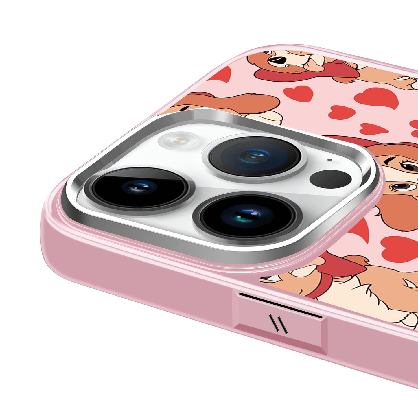 Disney ABS+Kompyuter materiali Yoqimli Tide Lady Dog Lady va Tramp Metallik bo'yoq oyna himoyachisi Apple/Apple 16Pro Max/Plus/iPhone15/14/13Pro multfilm animatsiyasi uchun muzli shisha telefon g'ilofi