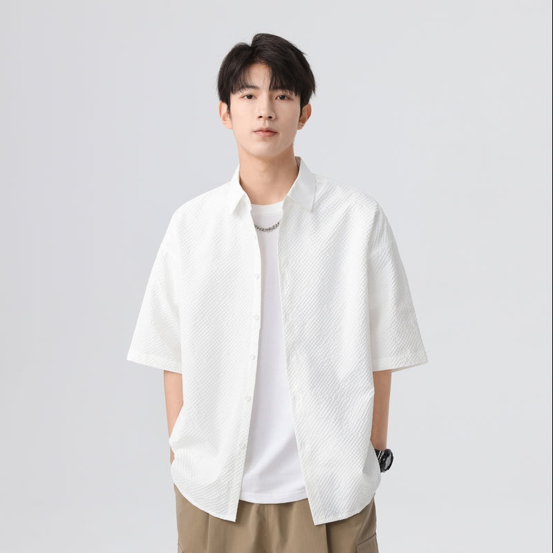 Igoi Amerika tekis rangli oddiy asosiy modellar bo'shashgan yagona ko'krakli teksturali yelkada erkin his qiluvchi oddiy yuzta tekis kalta yengli ko'ylaklar bir xil modeldagi erkaklar va ayollar