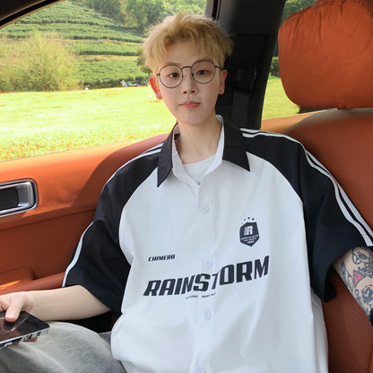 Paddy Julia Amerika ko'cha yo'l-yo'l harflari lapel kiritilgan yelka bo'sh tasodifiy sayohat qisqa yengli ko'ylak erkaklar va ayollar bir xil