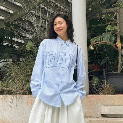 Рубашка Gap Long Sleeve Logo Stripe Shirt - Boxette Shop
