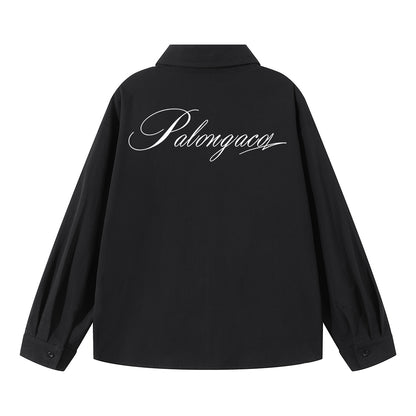 Pal ongaco pal ongaco Amerika retro qo'lyozma harflar logotipi bosma tasodifiy bo'sh uzun yengli ko'ylaklar lapel ko'ylagi bahor va kuz modellari chiroyli ko'p qirrali oddiy paxta ishchi ko'ylagi bir xil modeldagi erkaklar va ayollar