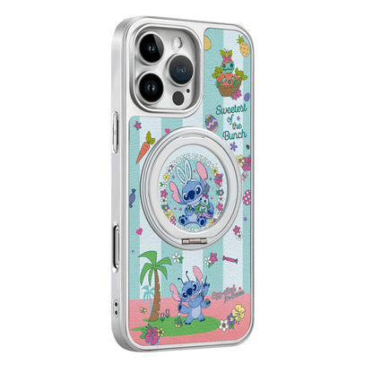 Disney ABS+PC materiali Yoqimli Tide Stitch Niche uglerod tolasi namunasi 360° aylanadigan stent teri himoya sumkasi Apple/Apple 16promax/15/14pro/max/iphone13/12/11