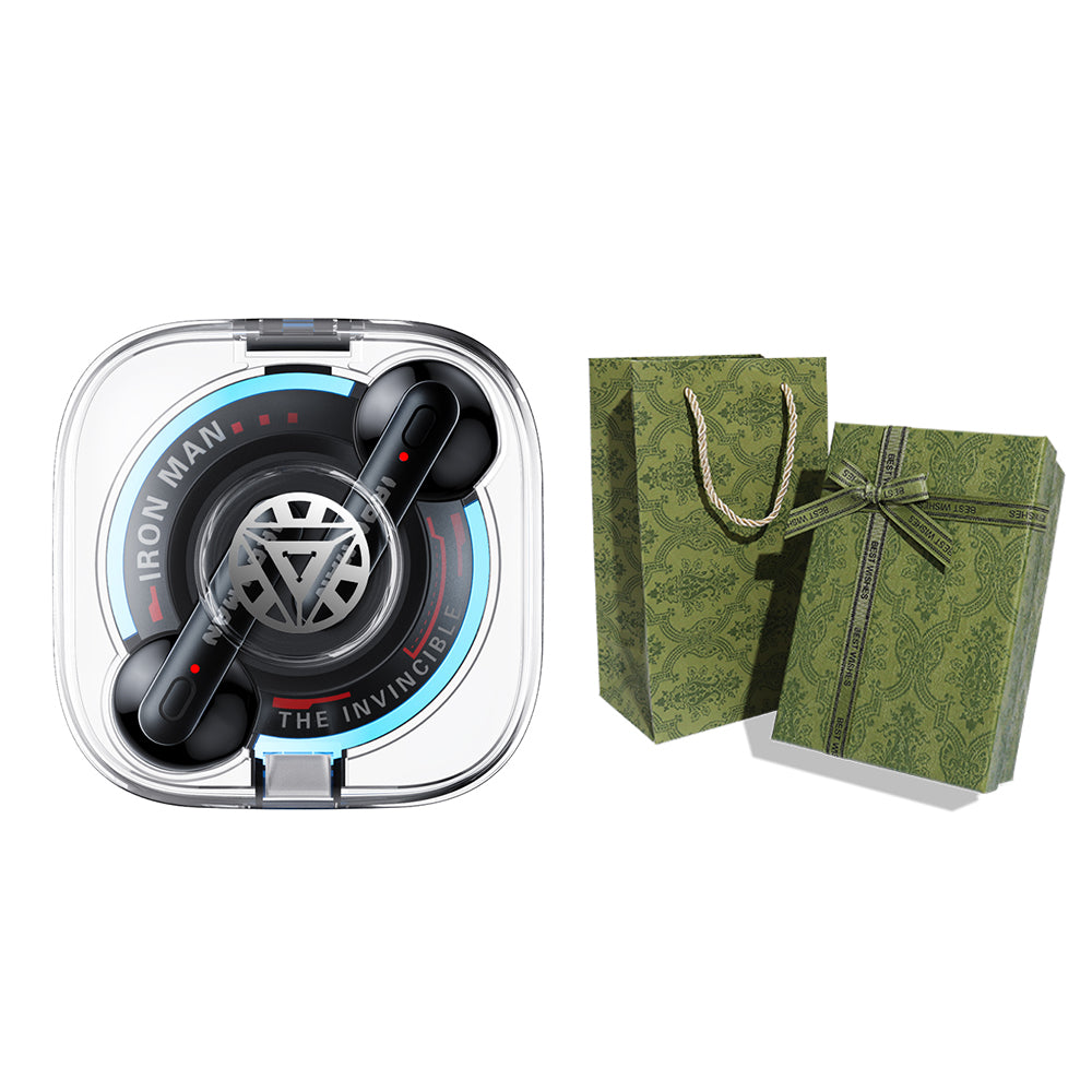 Disney QS28 Kapitan Amerika Iron Man 100-yillik modeli Haqiqiy avtorizatsiyalangan shaffof oʻyin sport shovqinlarini bekor qiluvchi Apple Android universal quloqqa simsiz Bluetooth eshitish vositasi