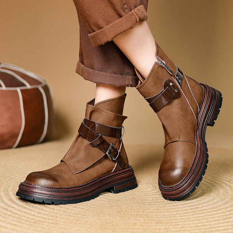 Balletcat воловьей кожи винтаж британский стиль толстым дном фея модный темперамент мода тенденция универсальный личность 16 см мартин сапоги 4,5 см женщин