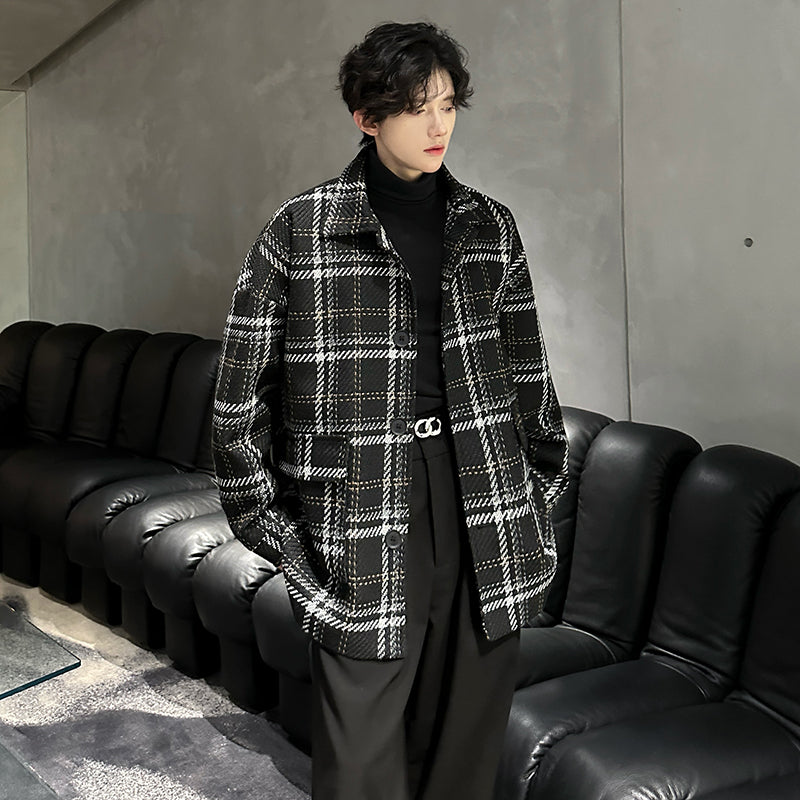 Awao Amerika baland ko'cha tvidli o'rta uzunlikdagi ko'ylagi koreyscha qishki bo'sh tvid juftlik qalin issiq qulay trendli to'da chiroyli palto bir xil modeldagi erkaklar va ayollar