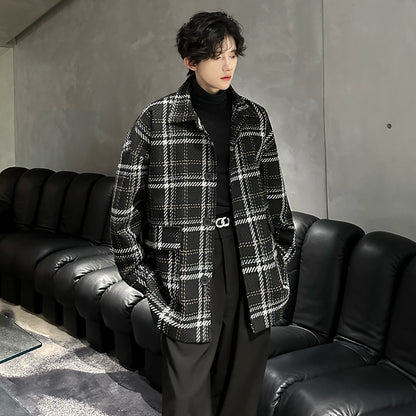 Awao Amerika baland ko'cha tvidli o'rta uzunlikdagi ko'ylagi koreyscha qishki bo'sh tvid juftlik qalin issiq qulay trendli to'da chiroyli palto bir xil modeldagi erkaklar va ayollar