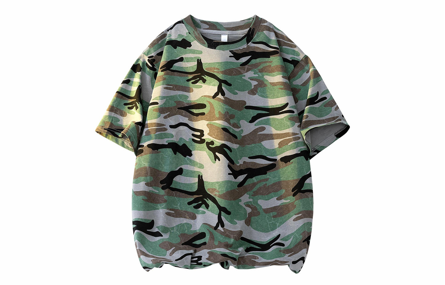 Paddy Julia Amerika hip-hop retro qovurilgan ko'cha gangster chiroyli kamuflyaj harbiy ekipaj bo'yinli pullover High Street ins paxta ko'p qirrali kollej uslubi tasodifiy qisqa yengli futbolka erkaklar va ayollar bir xil narsa