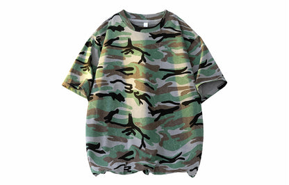 Paddy Julia Amerika hip-hop retro qovurilgan ko'cha gangster chiroyli kamuflyaj harbiy ekipaj bo'yinli pullover High Street ins paxta ko'p qirrali kollej uslubi tasodifiy qisqa yengli futbolka erkaklar va ayollar bir xil narsa