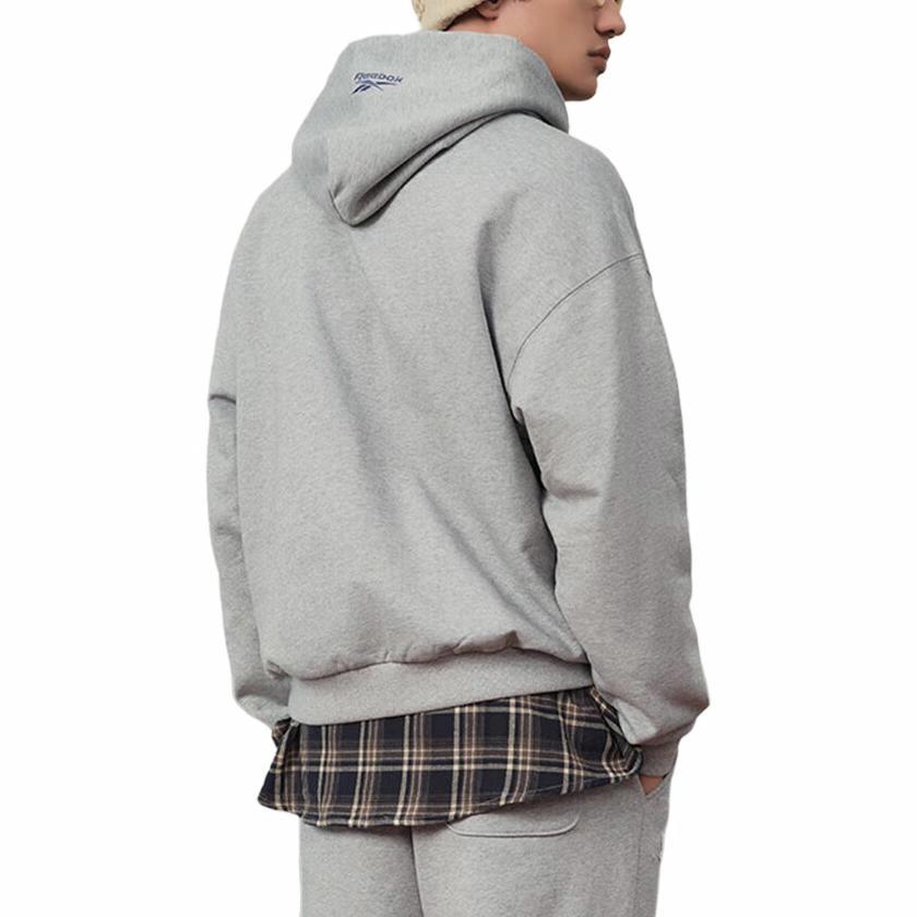 Reebok logotipi bosma qalpoqli uzun yengli kozok uniseks o'rta kanopli kulrang