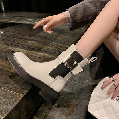 Balletcat cow leather personalised trend metal buckle fashion short boots 6cm women's