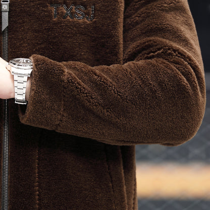 Kaiser kaiser Koreya modasi sof jun lapel fermuar bo'limi qo'y terisi mo'ynali baxmal paltosi bir xil modeldagi erkaklar va ayollar