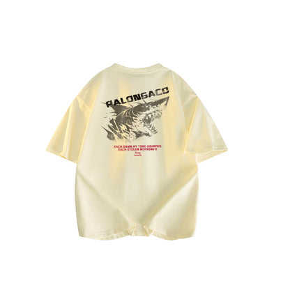 Pal ongaco amerikalik gangster chiroyli shark harflari bosma sayohat universal niche genderless tide bo'sh ekipaj bo'yinli qisqa yengli futbolka erkaklar va ayollar bir xil