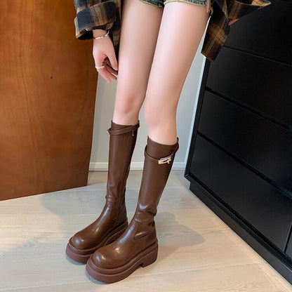 Balletcat коровьей кожи толстый низ брюки тощий сапоги модные мода сто колледж стиль эластичный молния мода тенденция дышащий удобный нескользящий износостойкий классический сто носить меньше увеличение высоты мода высокие сапоги 6 см женские