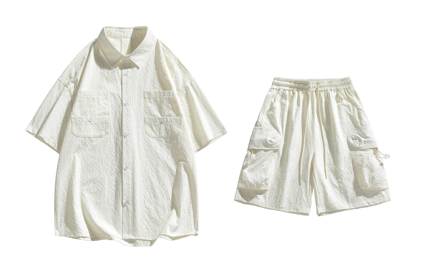 Paddy Julia yaponcha oddiy kundalik qatnovchi to‘liq kelishgan oddiy bo‘shashgan o‘rtacha tekis rangli galstukli yelkali tugmachali bel kalta yengli shortilar bir xil modeldagi erkaklar va ayollar uchun kundalik sport kostyumi